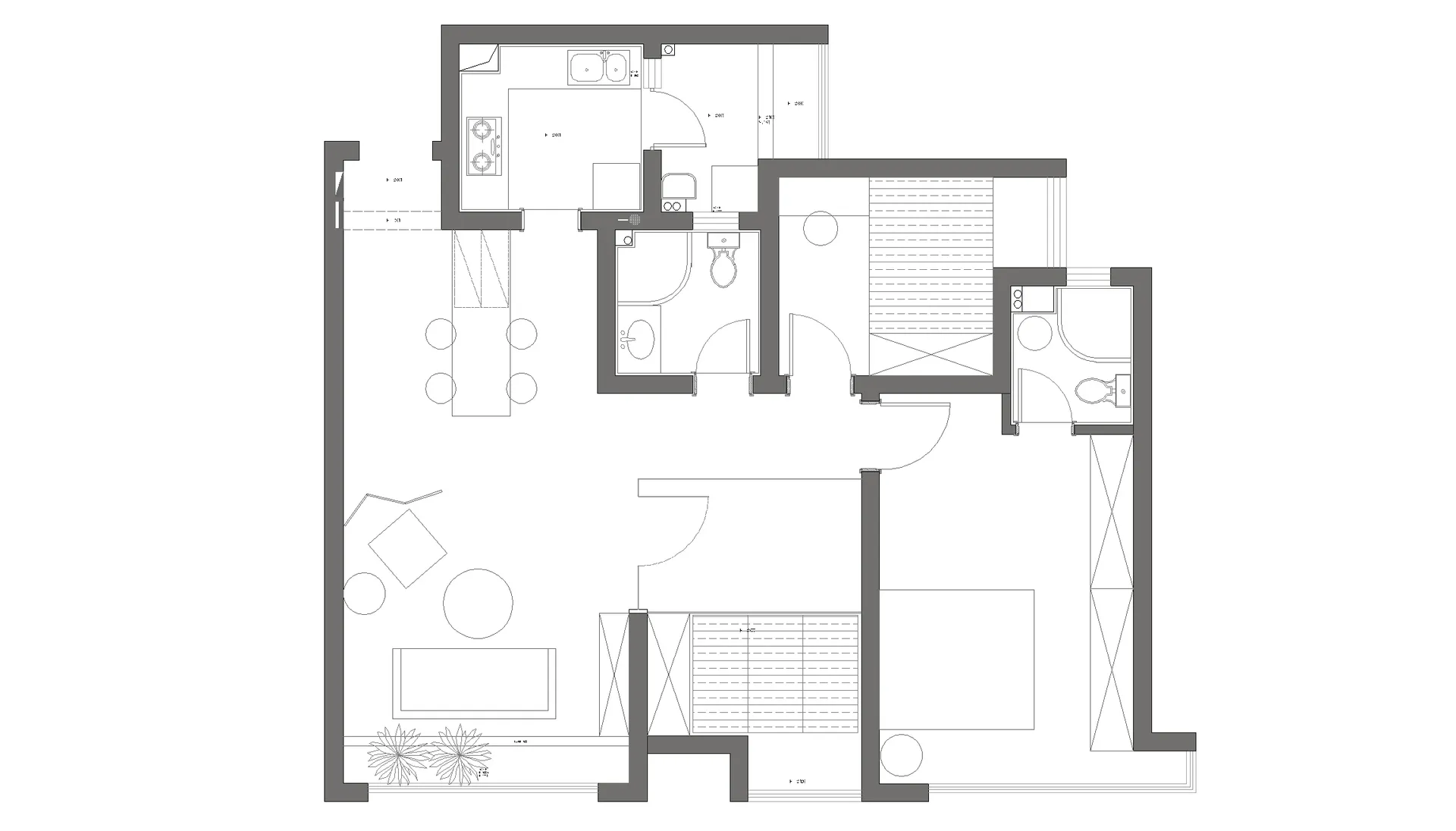 Modern concrete floor plan with living and dining areas