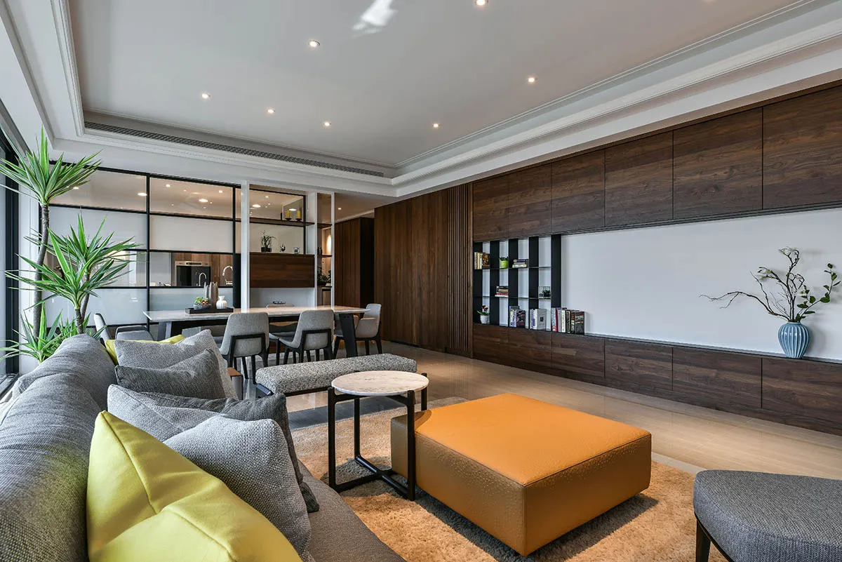 Modern living room featuring contemporary furniture and materials
