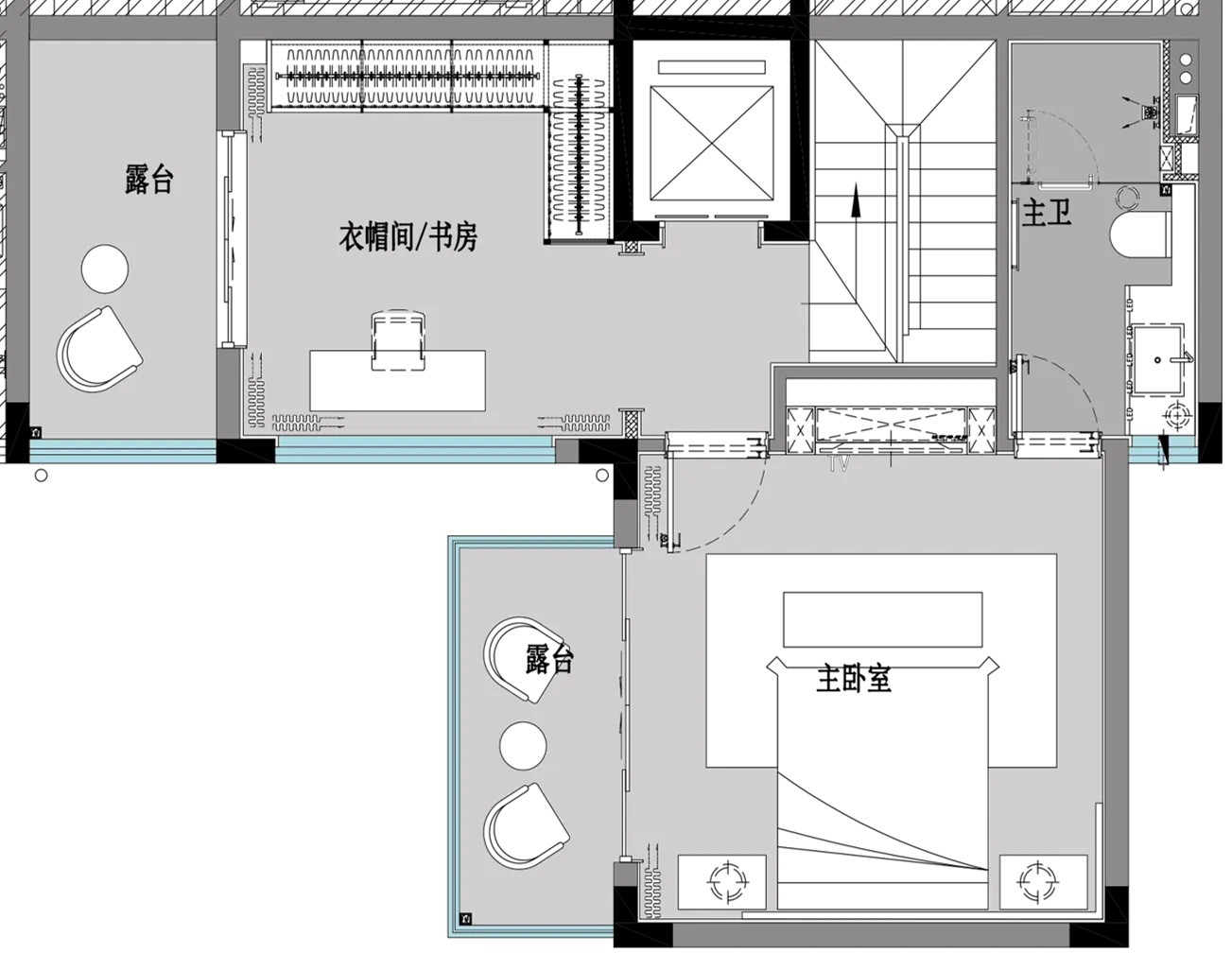 現代住宅室內平面圖,包含多個房間與陽台。