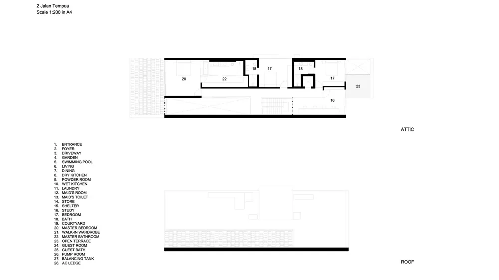 住宅建築的樓層平面技術圖,顯示房間、設施與結構配置。