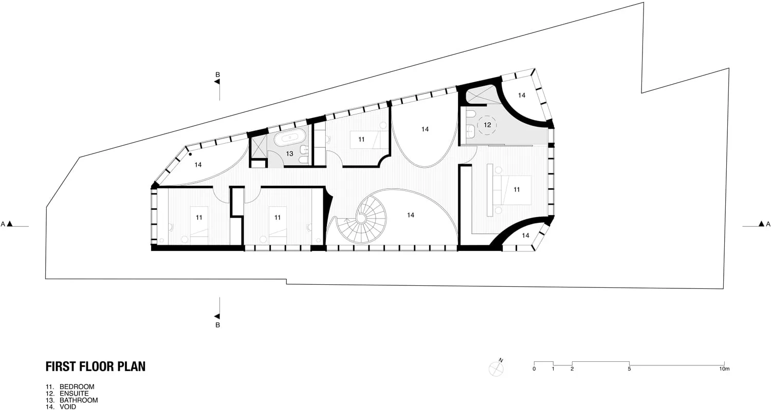 一張現代建築空間的詳細2D建築平面圖。