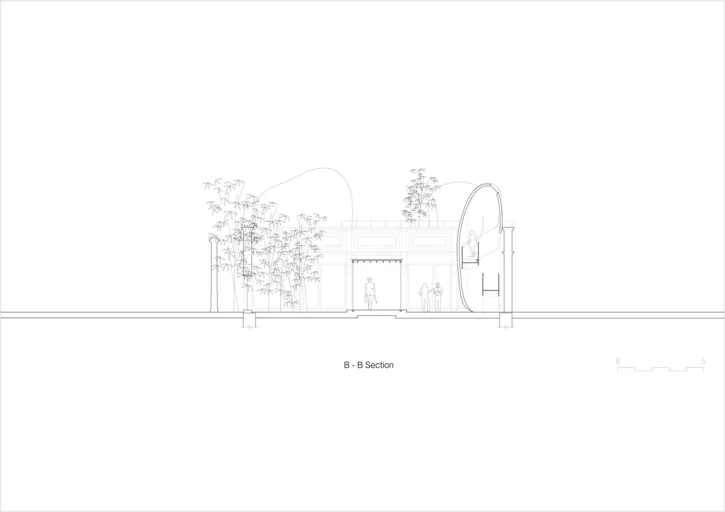 一張線框建築平面圖，描繪建築外觀。