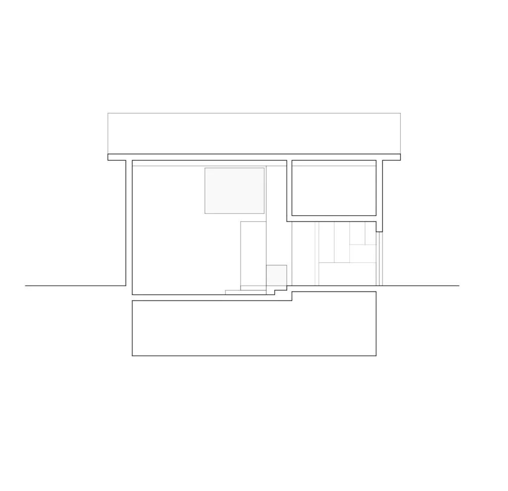A minimalist residential interior with a modern 2D architectural plan
