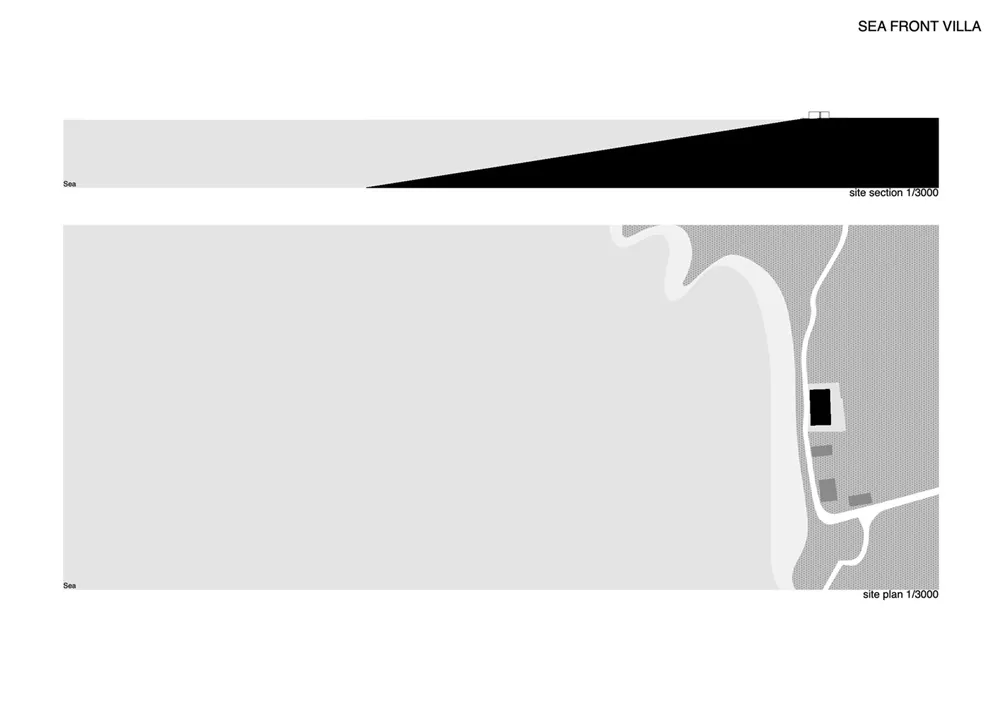 Sea-front villa with site section and plan details