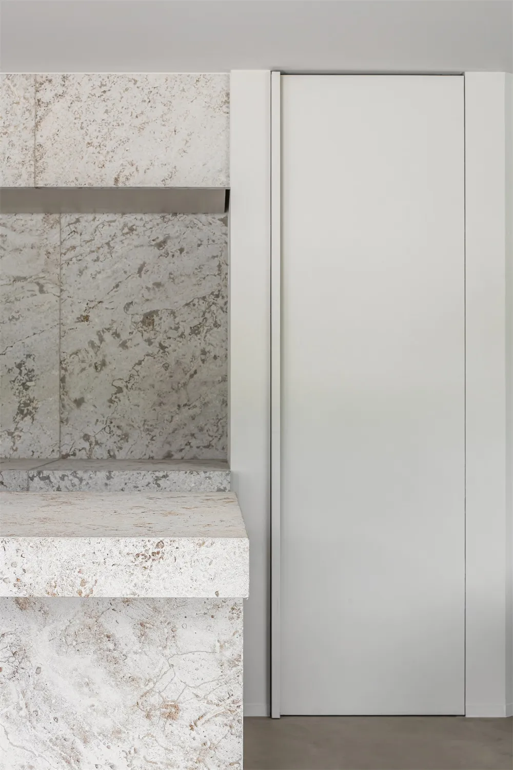 Modern interior design featuring marble finishes and clean lines
