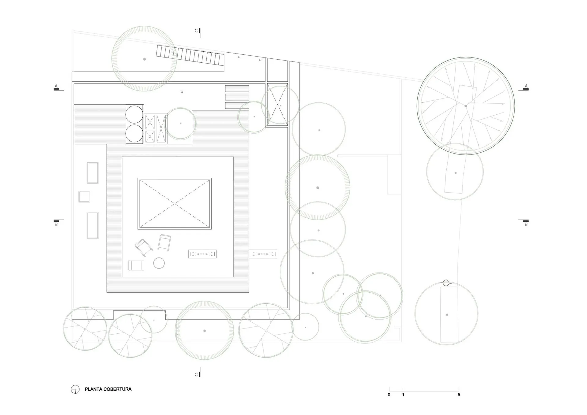 Modern floor plan with square layout and functional zones