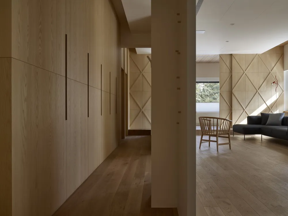 An image showcasing a modern residential interior with wooden elements.