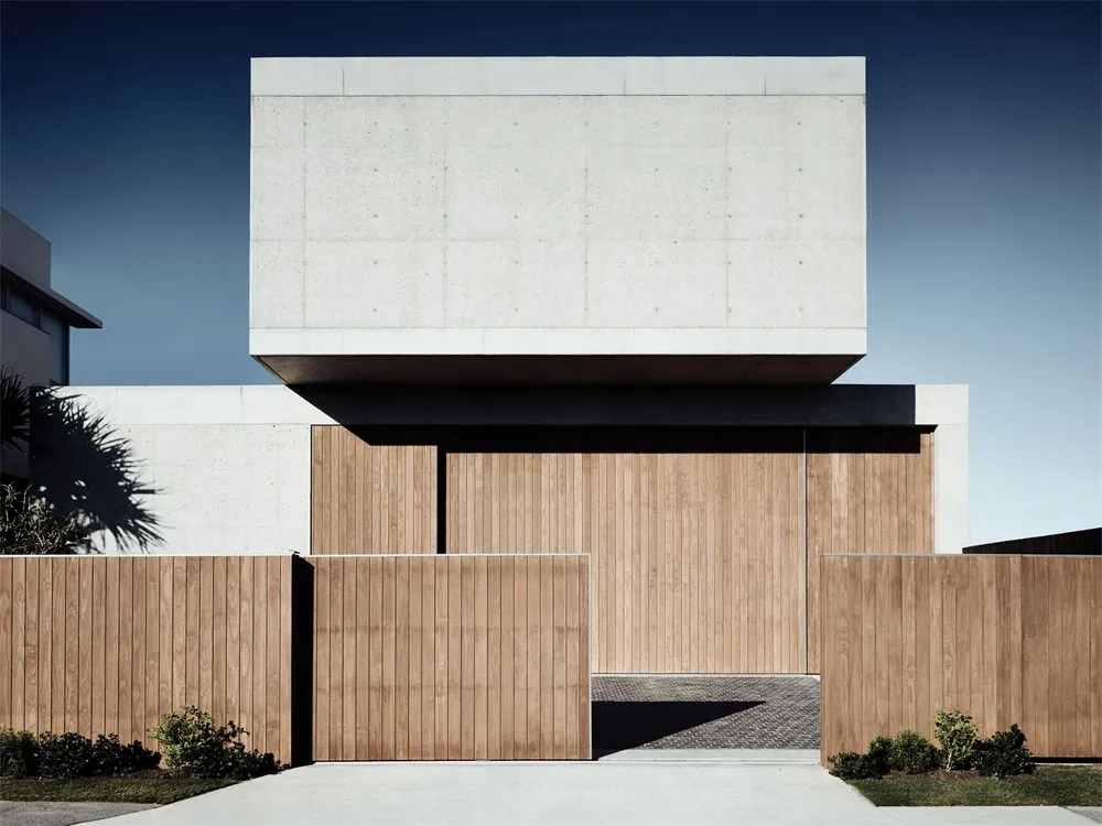 Modern architectural design featuring concrete and wood materials