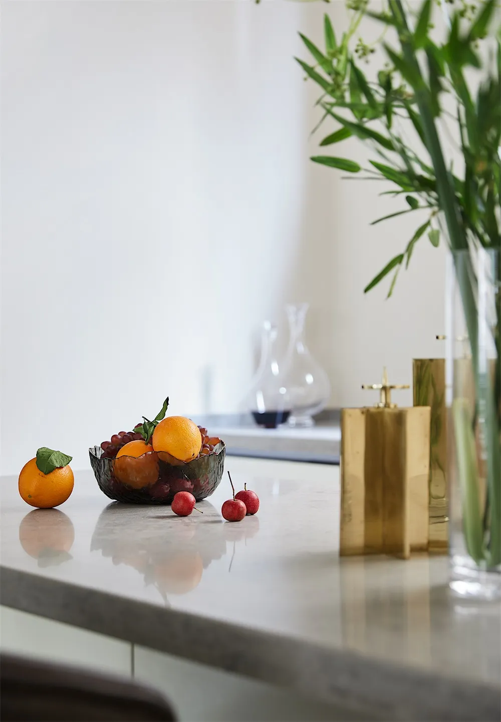 A minimalist interior design featuring marble elements.