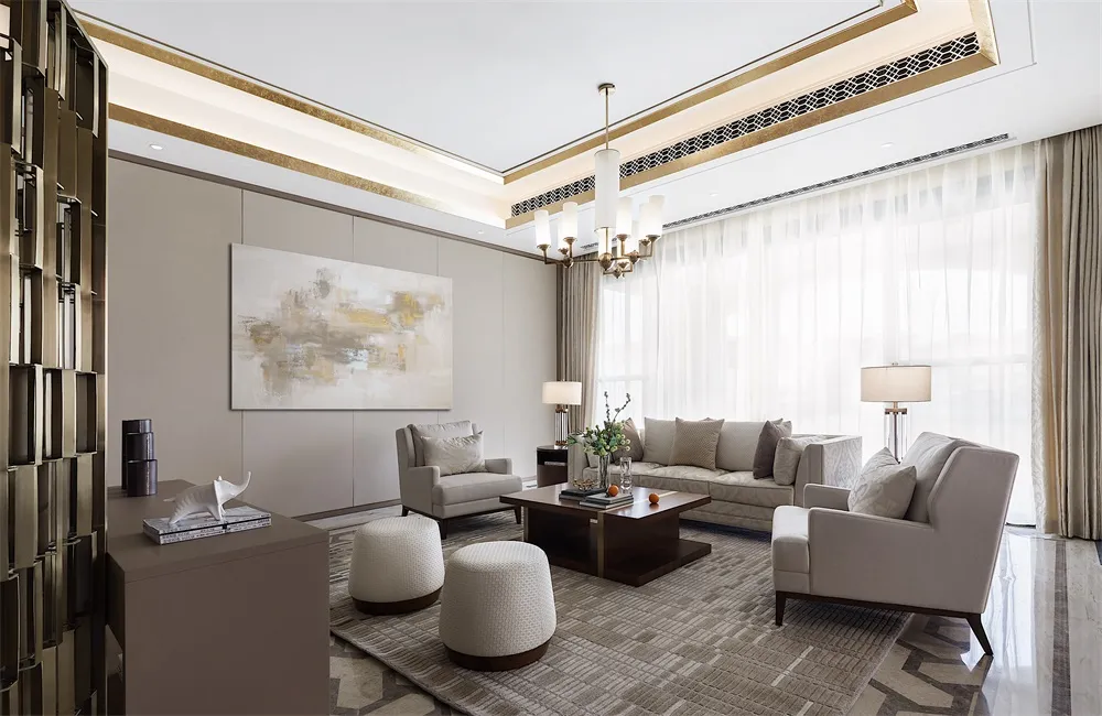 Modern living room with neutral tones and minimalist decor