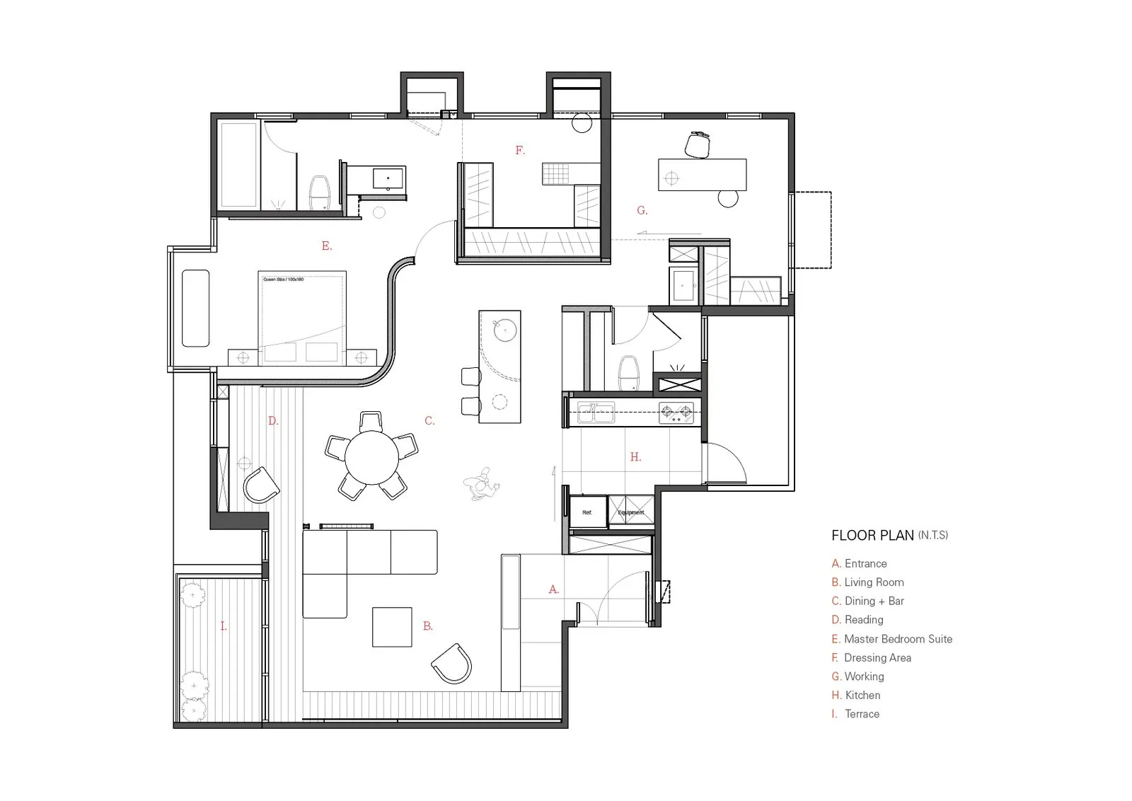 Floor plan of a modern residential apartment