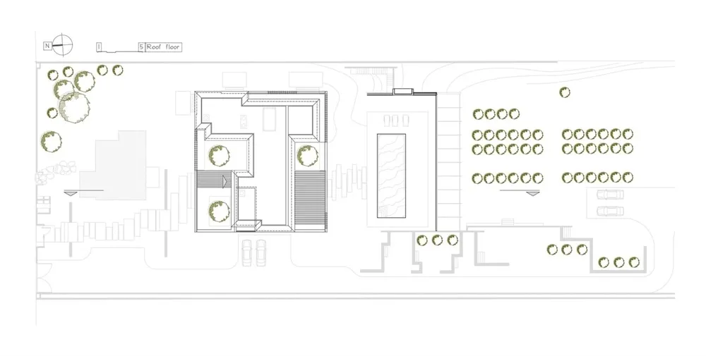 一張描繪建築物平面配置與設計的2D建築圖。
