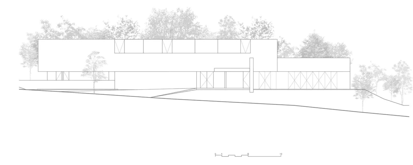Modern, minimalist architectural drawing showcasing exterior concrete structure