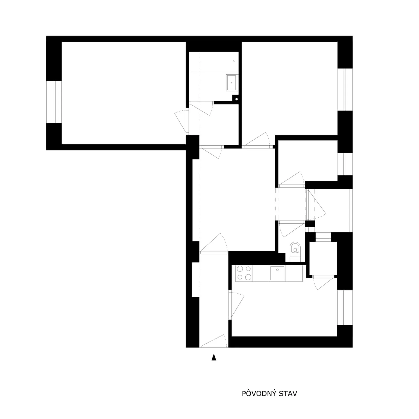 Black and white floor plan of an apartment layout