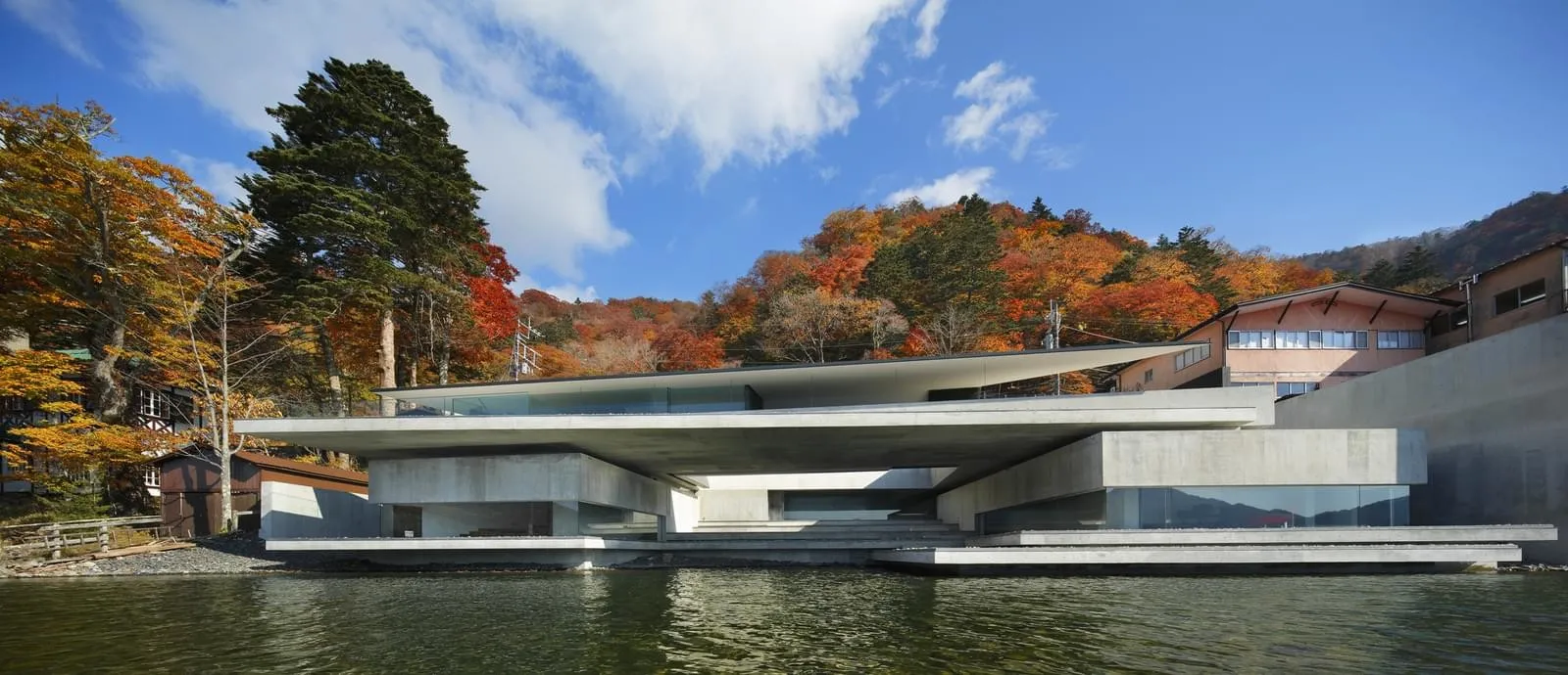 Modern house with a floating design made of concrete.