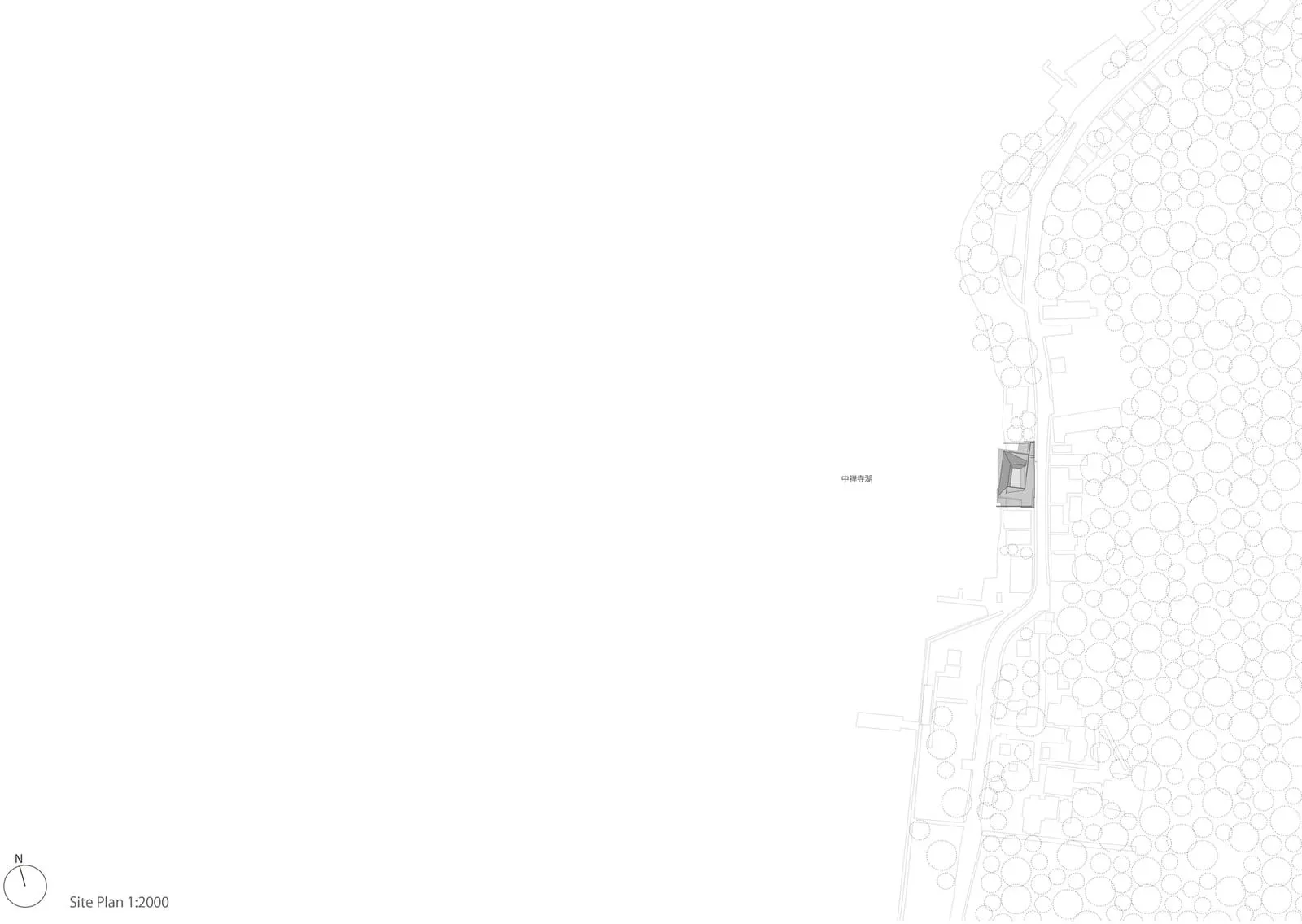 A black and white architectural drawing depicting a site plan with a labeled area.