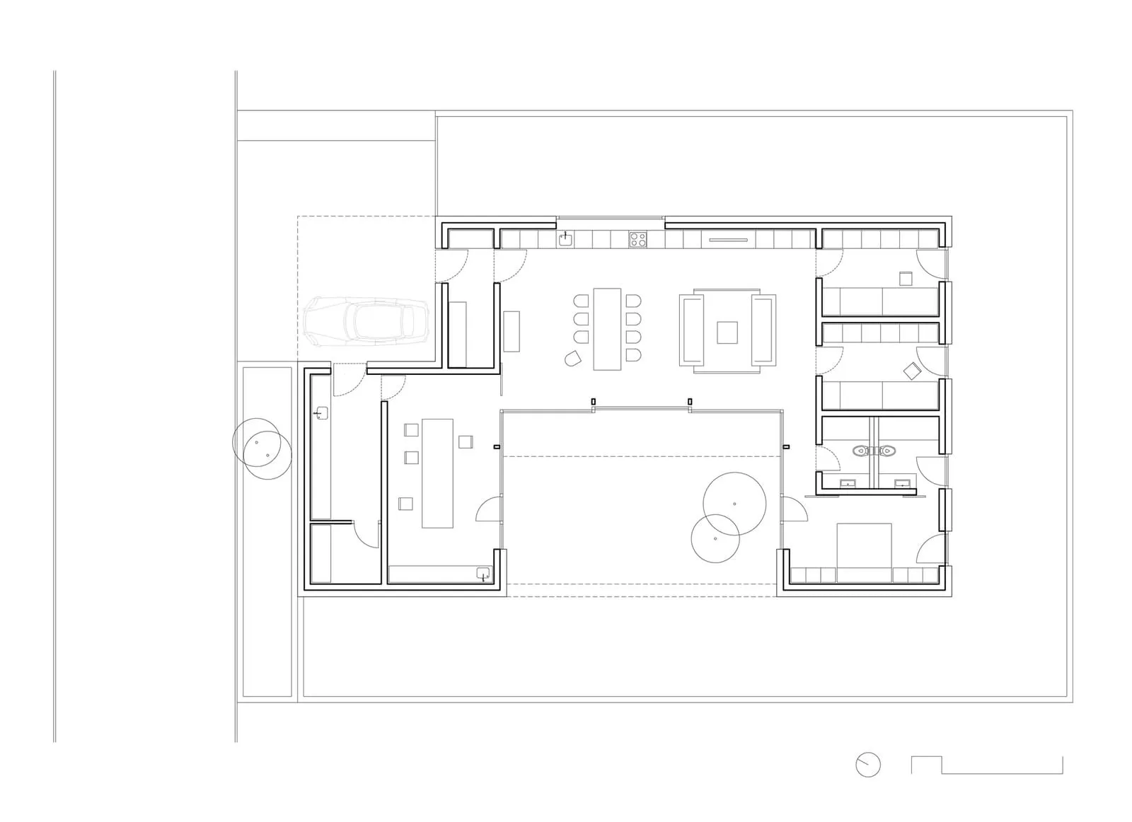 A modern residential floor plan made of concrete.
