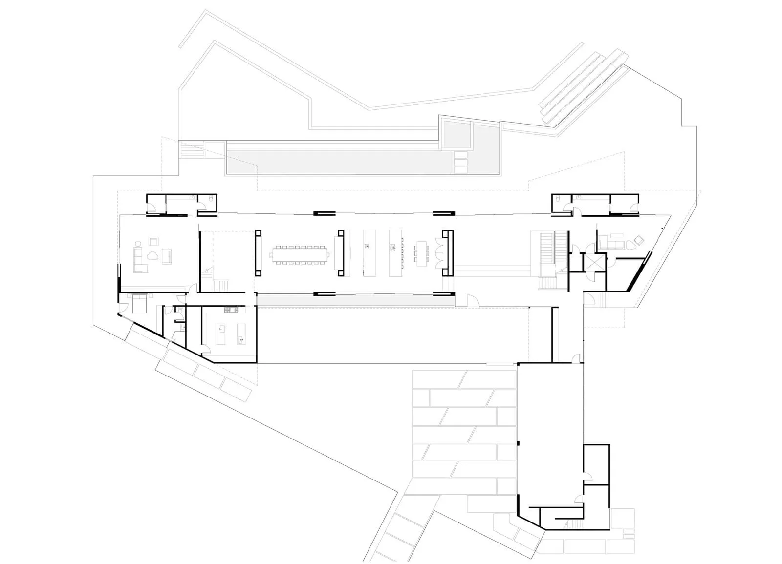 A detailed architectural floor plan for a residential compound drawn on paper.