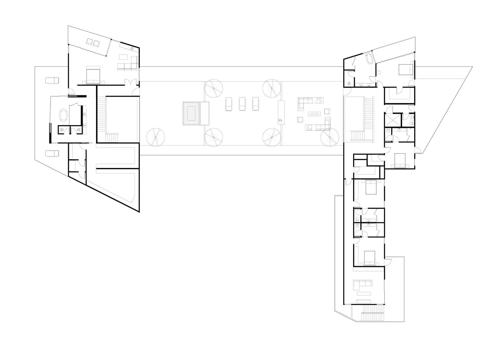 Floor plan of a modern office with open-plan spaces.