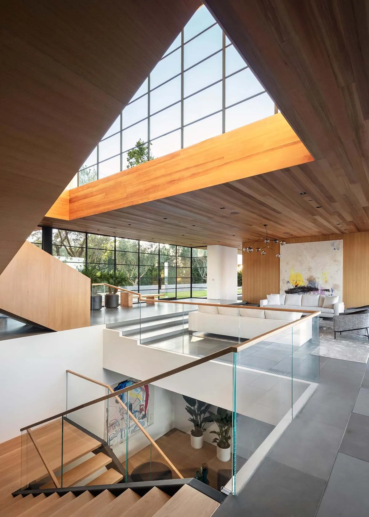 Modern minimalist interior featuring wood and glass elements