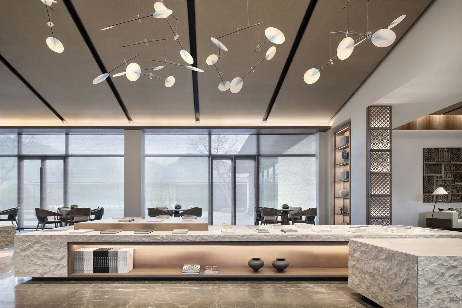 A modern interior space with concrete walls and minimalist decor