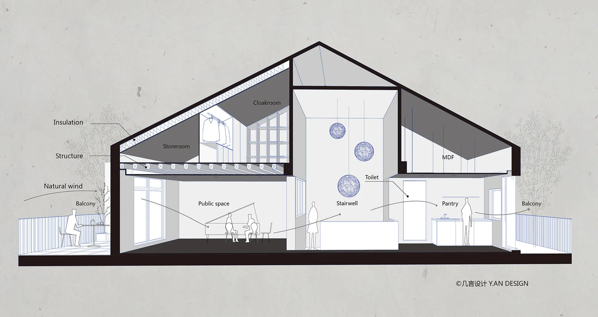 Modernist architectural design with a focus on natural light, concrete walls, and open-plan living.