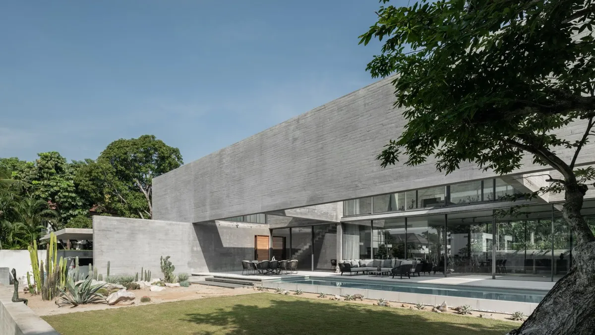 Modern minimalistic concrete exterior of a residential house