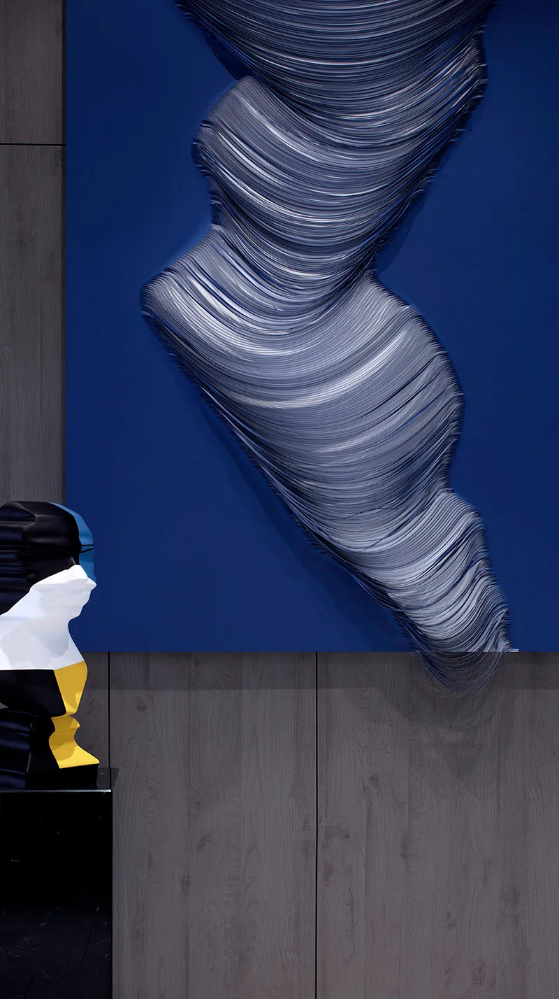 A striking piece of modern interior abstract art created using ink on paper.