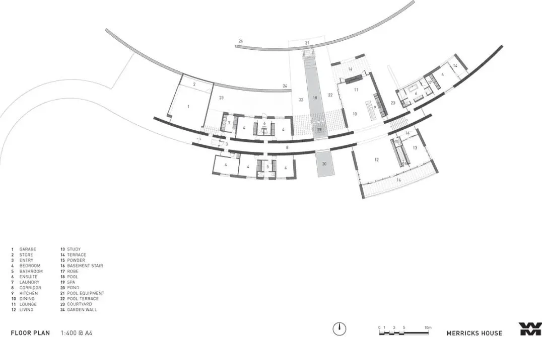 Floor plan of a residential building showing various rooms and spaces.