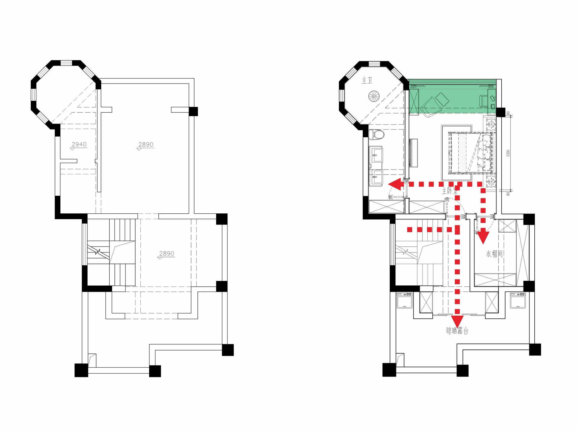 詳細的建築平面圖，附有尺寸標註與房間標籤。