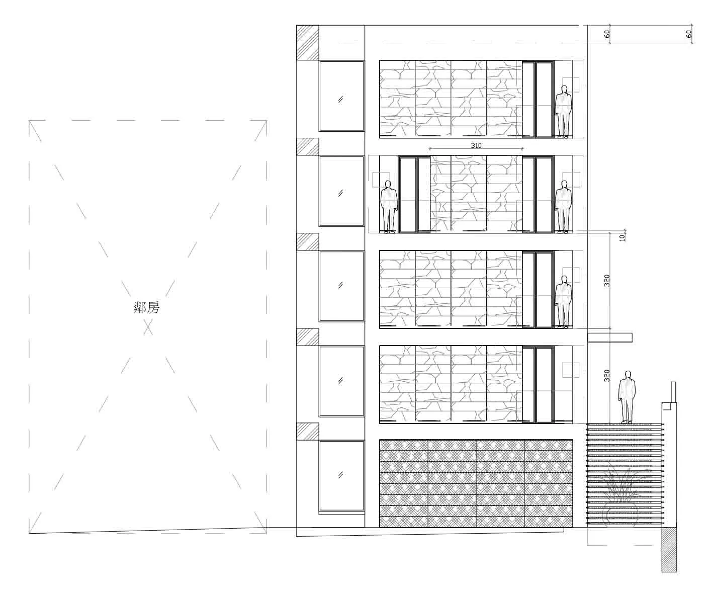 Floor plan of a modern apartment interior with glass and stone finishes.