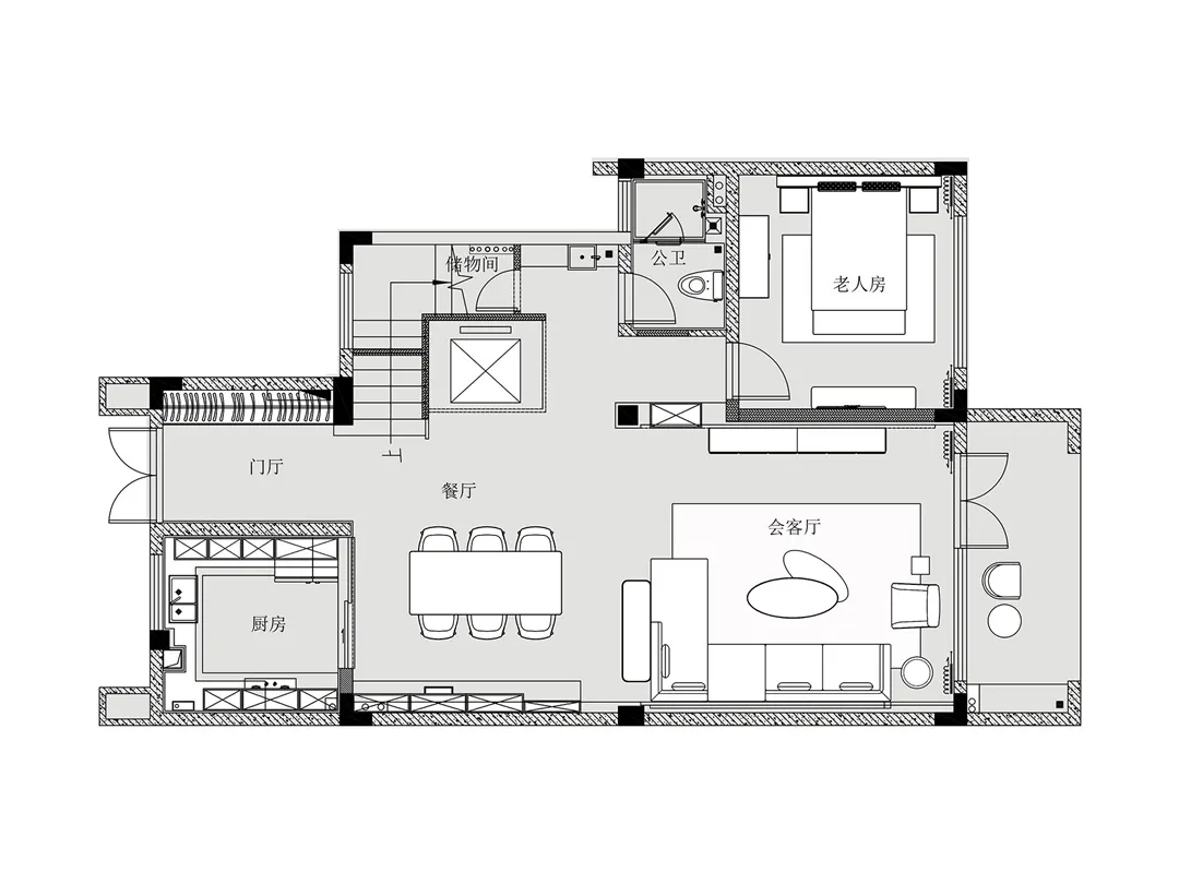 現代室內空間的詳細建築藍圖。