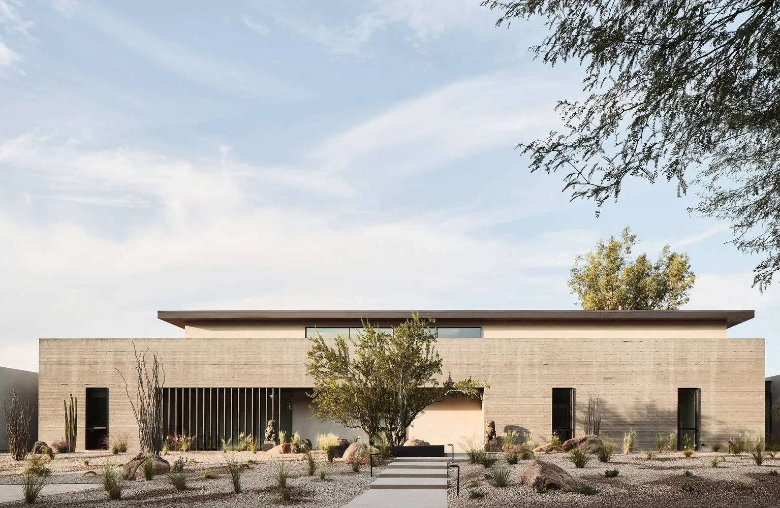 A minimalist concrete home with a clean, uncluttered design.