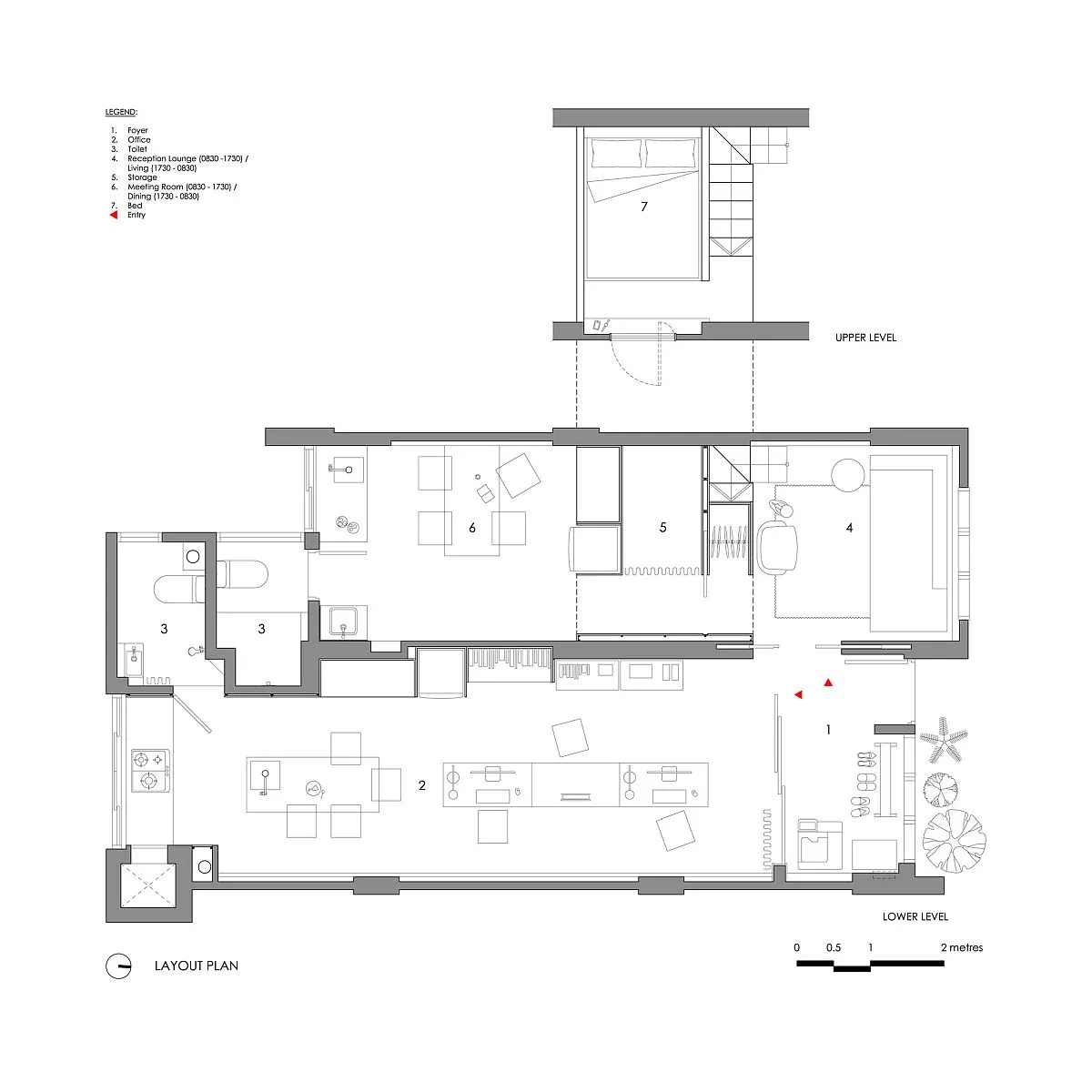 現代住宅空間的2D建築平面圖，包含多個房間與區域。