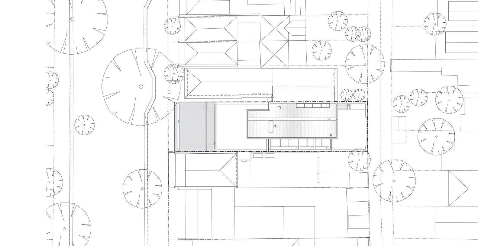 現代建築平面圖的2D建築繪圖,置於白紙上