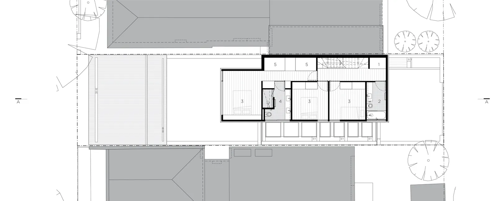 A detailed architectural floor plan featuring modern design elements and layout.