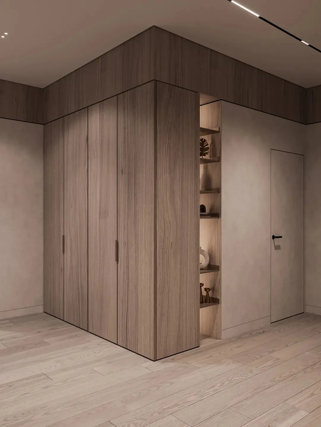Modern minimalist storage furniture with botanical lighting features