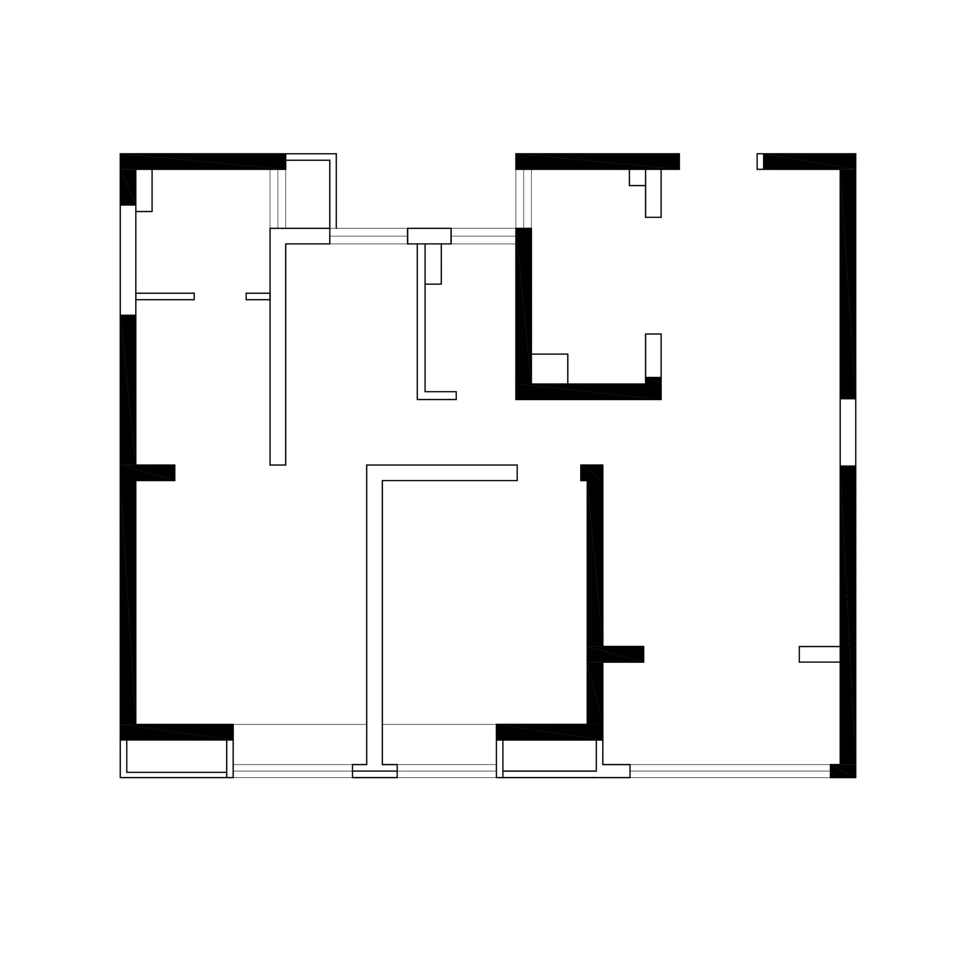2D architectural drawing of a modern interior with concrete as the primary material.