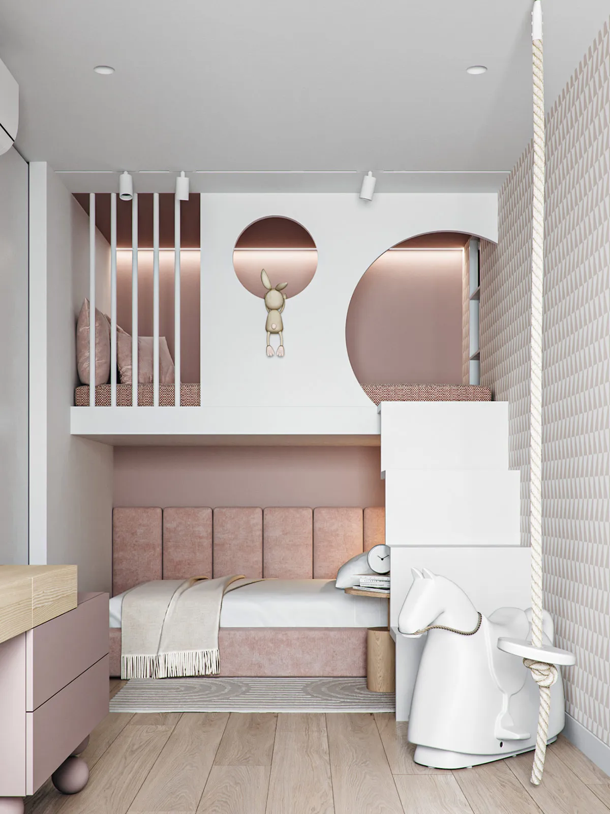Modern bedroom featuring a plush velvet bed