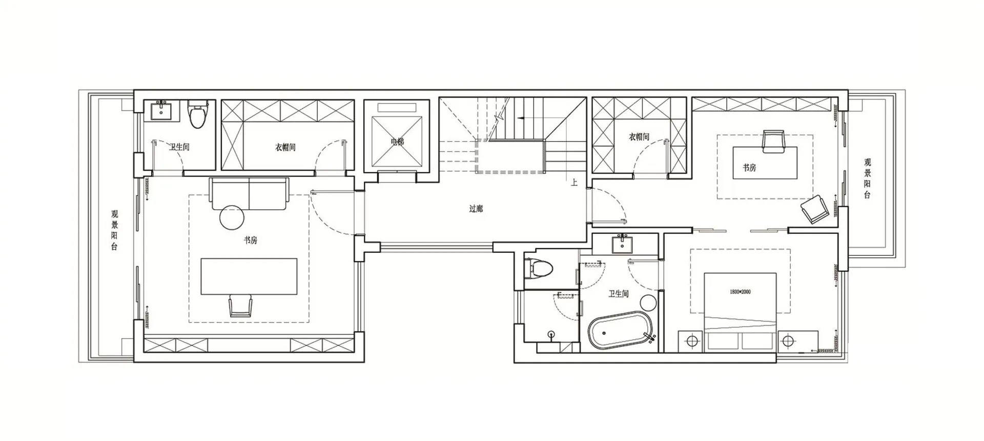 A modern apartment floor plan showing the layout of living, sleeping, and utility spaces.