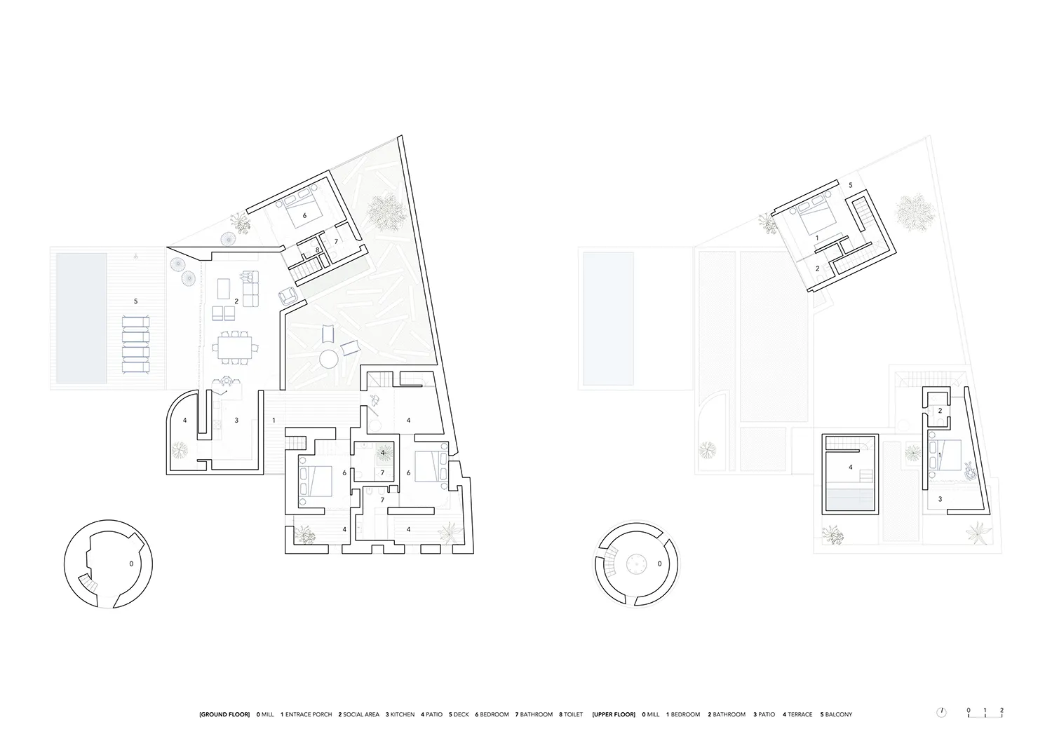 現代家具配置的平面圖，展示各個房間與空間。