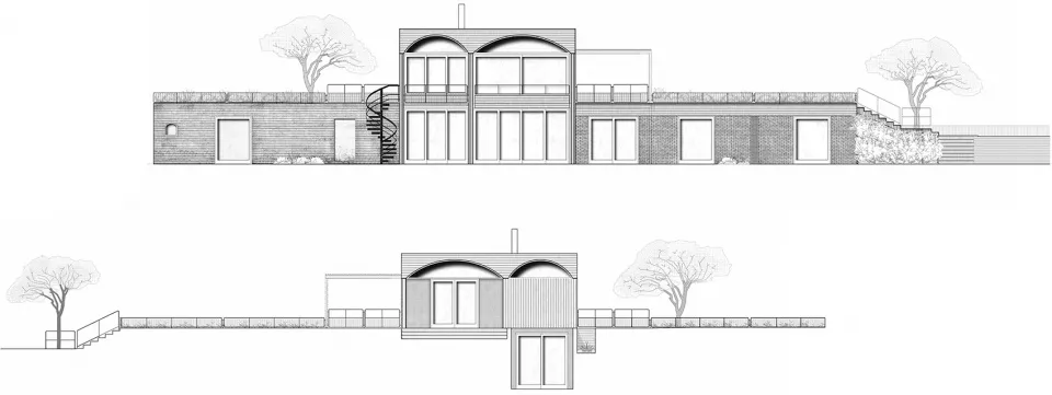 A modern architectural plan of a house featuring brick material.