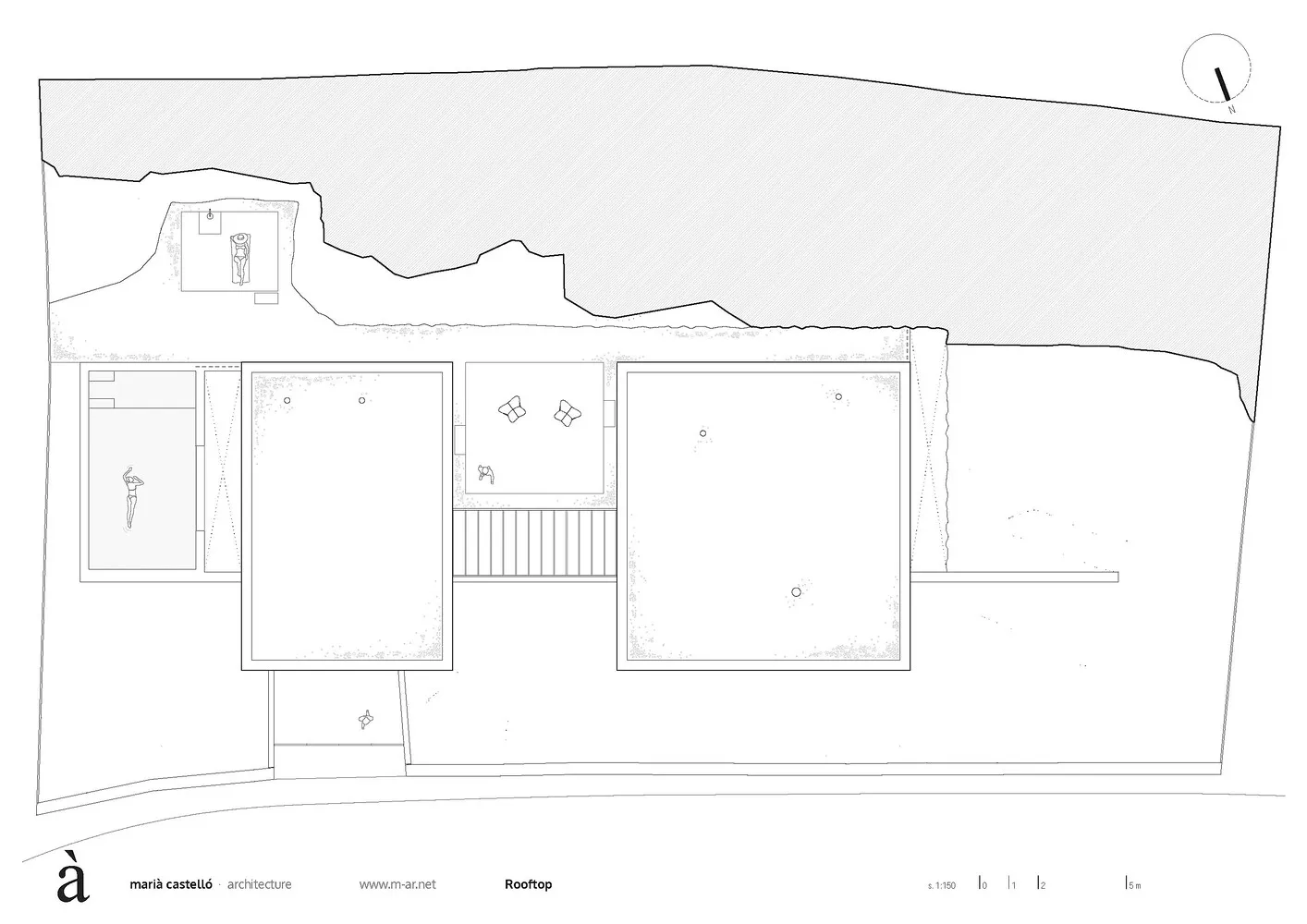 Black and white architectural floor plan of a modern space
