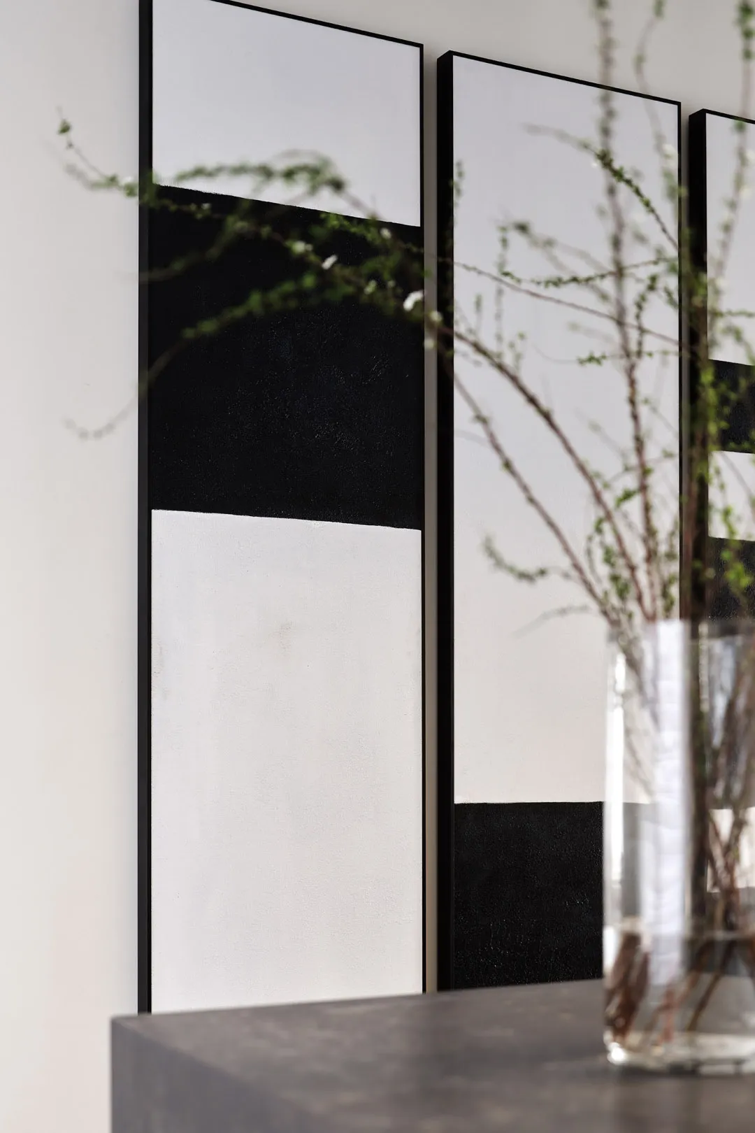 White and black decorative panels in a modern interior design setting