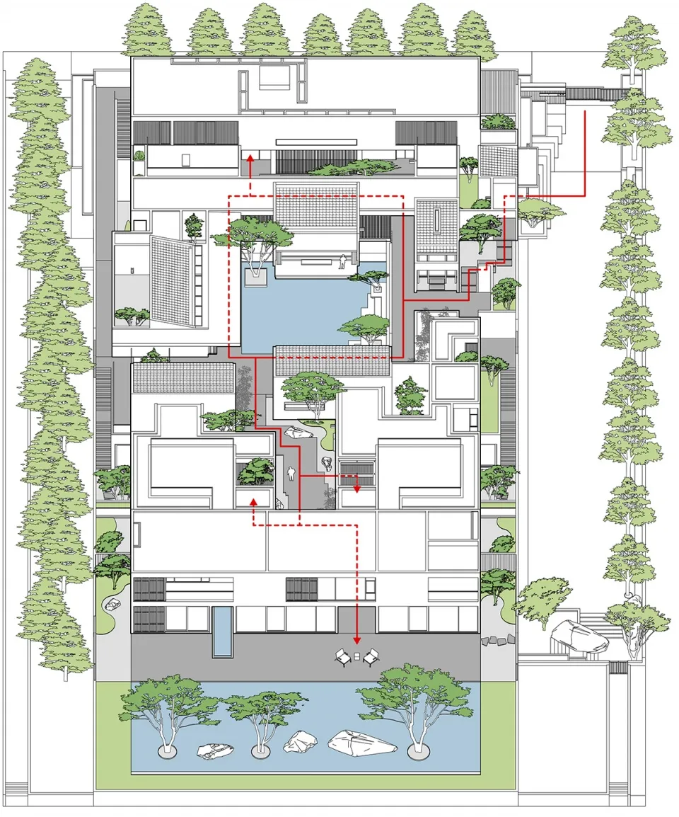 Floor plan of a modern house with contemporary design elements.
