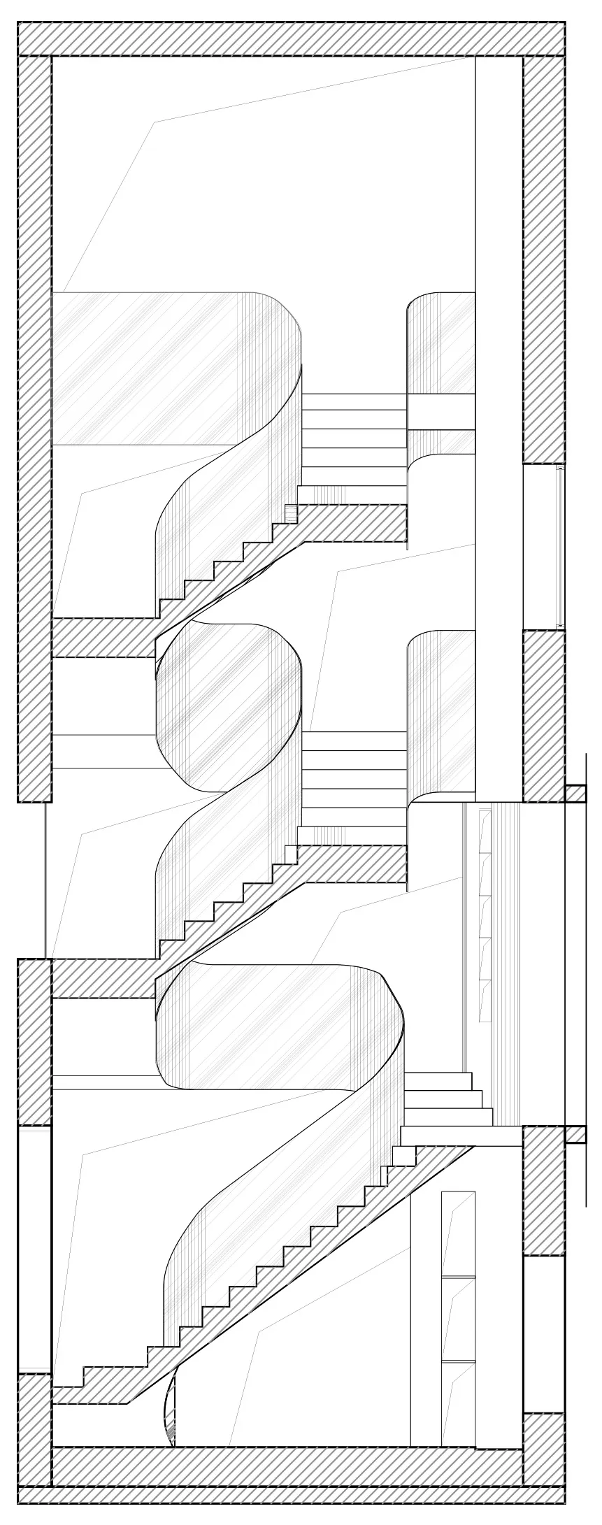 以混凝土材質打造的現代樓梯,建築平面圖剖面視圖