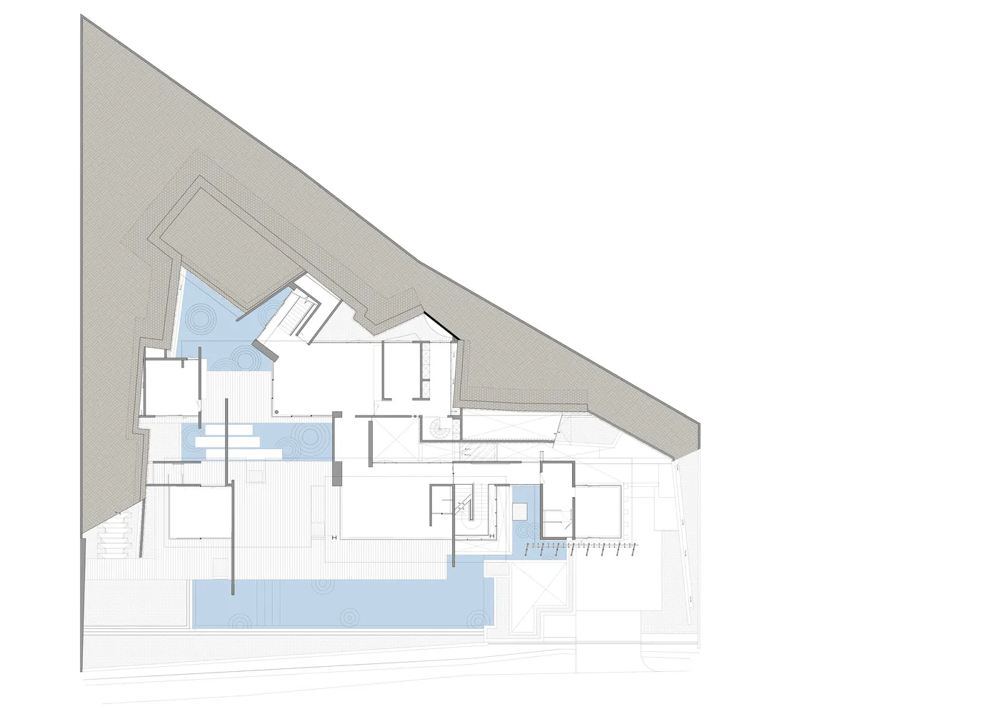 Detailed architectural drawing of a modern staircase made of concrete.