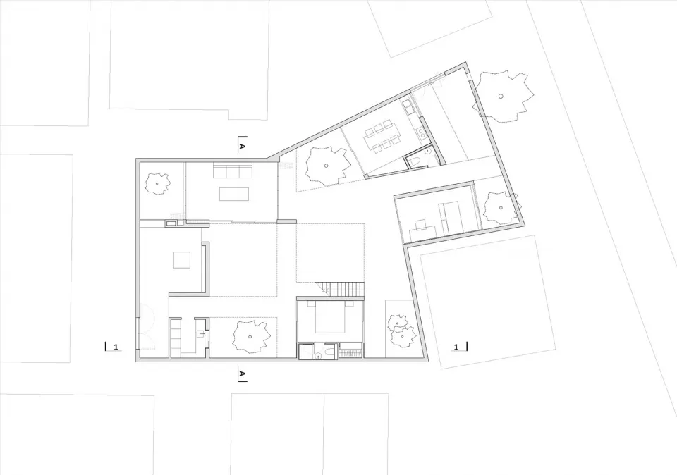 住宅建築設計的平面圖線稿。