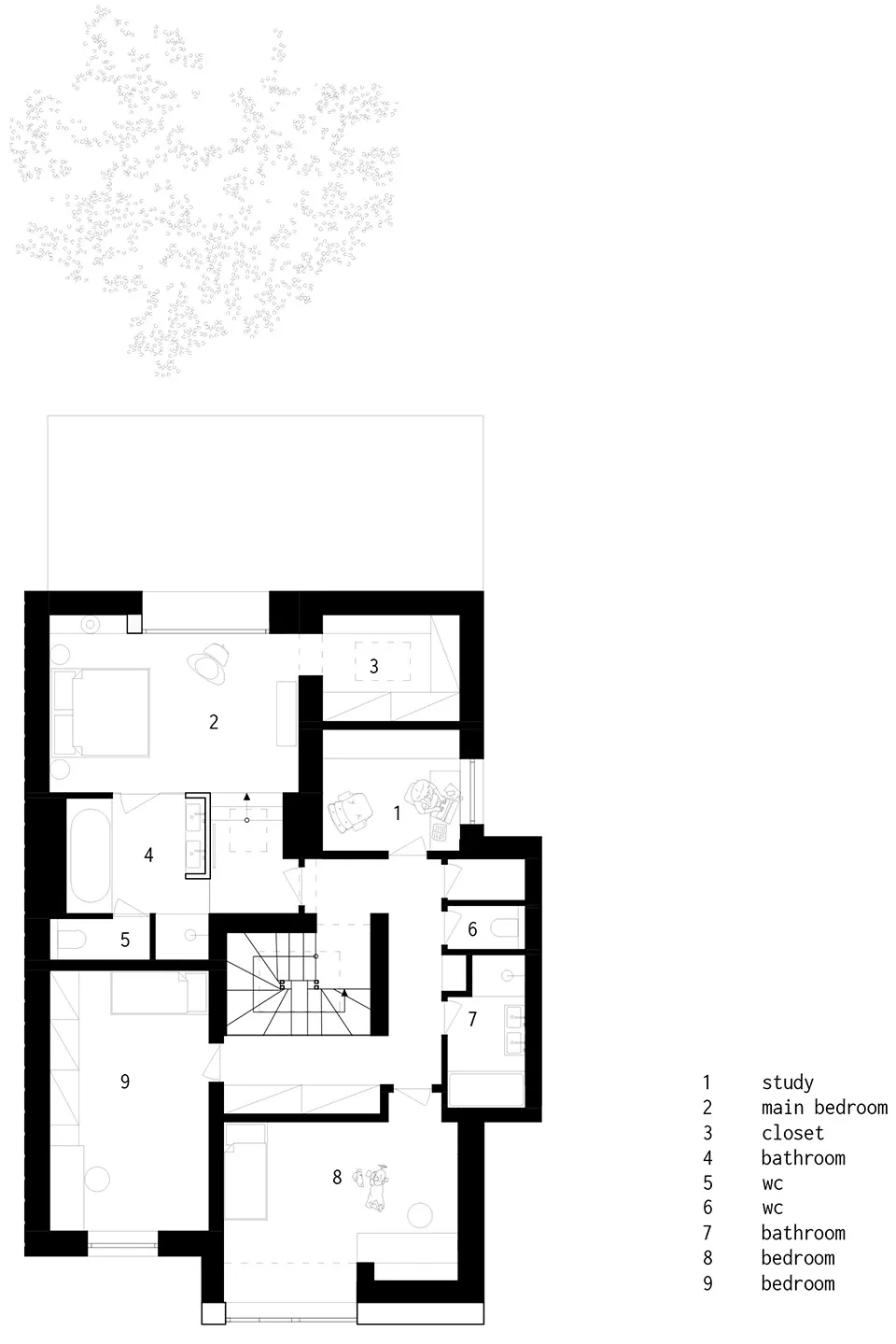 住宅平面圖的詳細建築繪圖。