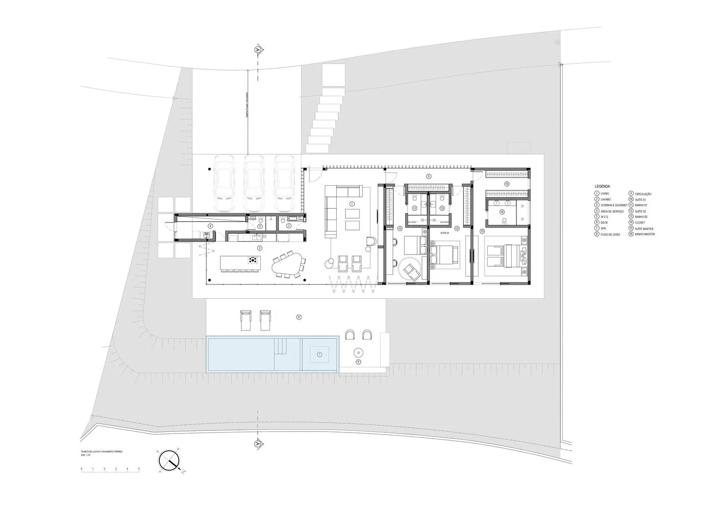 Detailed 2D architectural drawing of a contemporary residential floor plan.